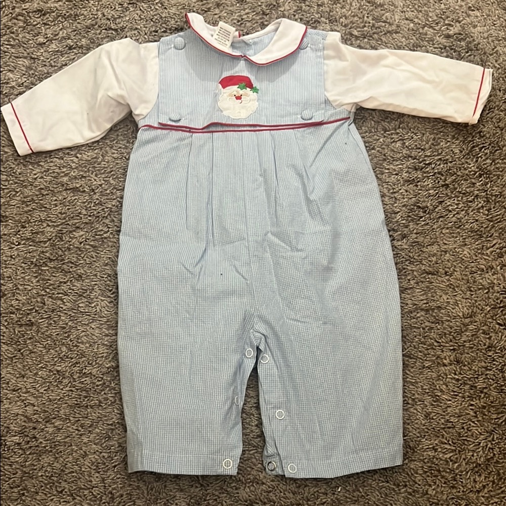 Blue Santa Embroidered Romper